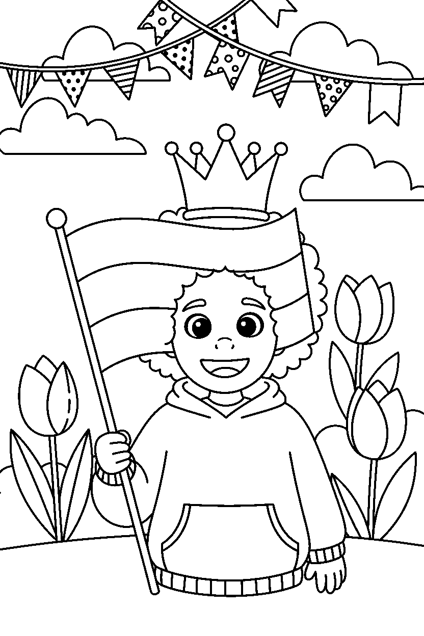 Koningsdag kleurplaat om in te kleuren